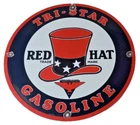 Vintage Red Hat Gasoline Porcelain Sign - Gas Motor Oil Pump Plate Sign