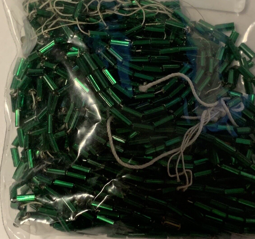 Vintage Czech Kelly Green Bugle Beads-4-4.9mm Rich Color Limited Supply-39g - Picture 3 of 4
