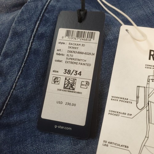 Jeans G-Star Raw Rackam 3D skinny fit super elasticizzato in vernice estrema uomo 38x34 - Foto 10 di 24