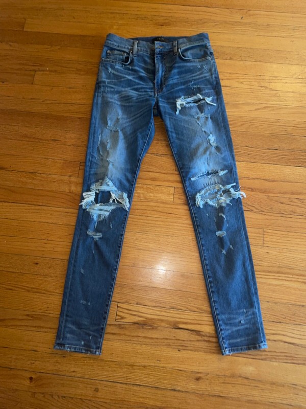 Amiri jeans super repair indigo blue denim pants size 33w slimfit stretch ripped