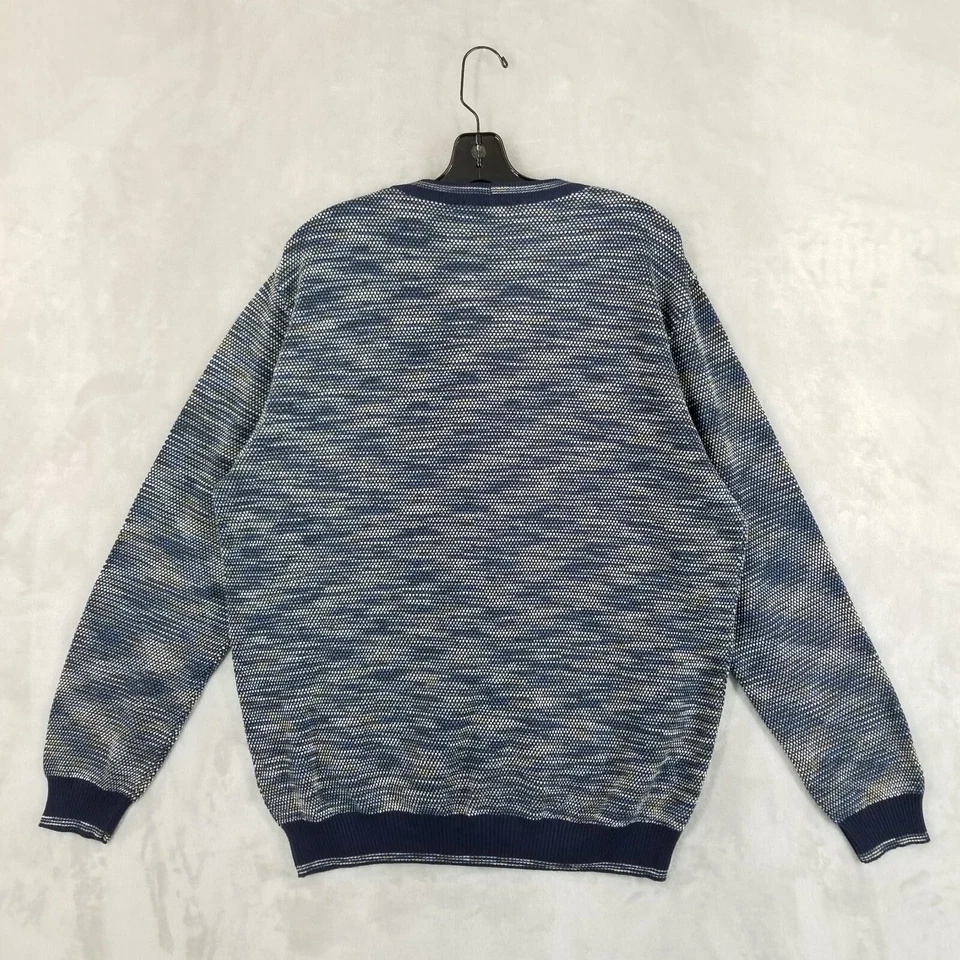 Montechiaro Cardigan Men L Blue Cotton Blend Heathered Textured Sweater Italy - Image 2 of 4