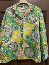 Vintage MLM 70  s Floral Groovy Print Button Down Collard Shirt Large