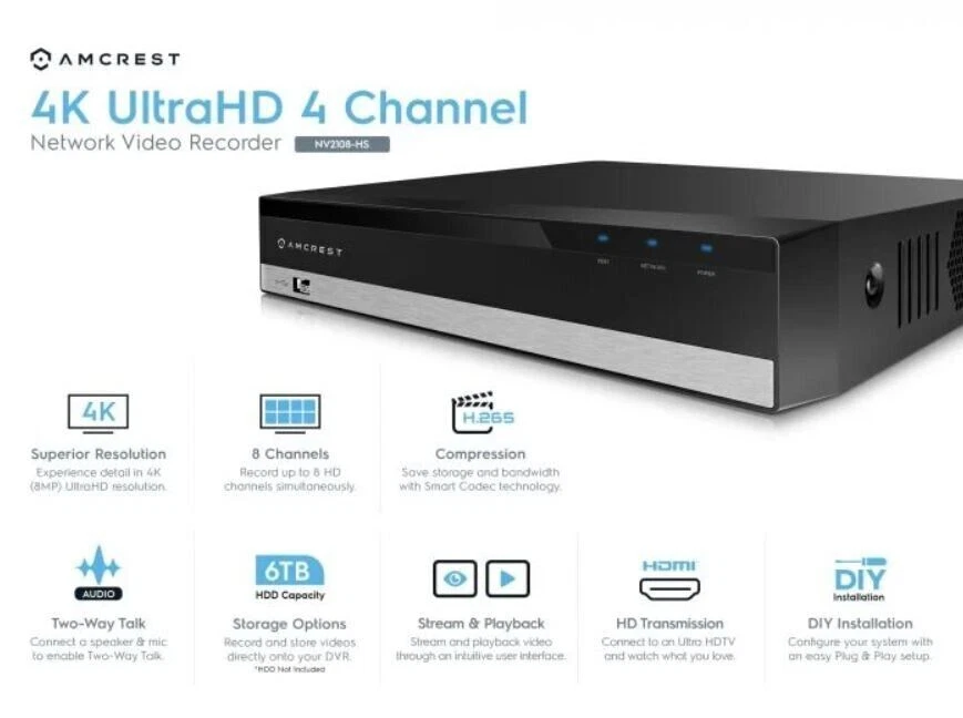 Amcrest 8CH DVR Security 8MP Camera System HDD NOT Included NV2108-HS Warranty - Image 2 of 4