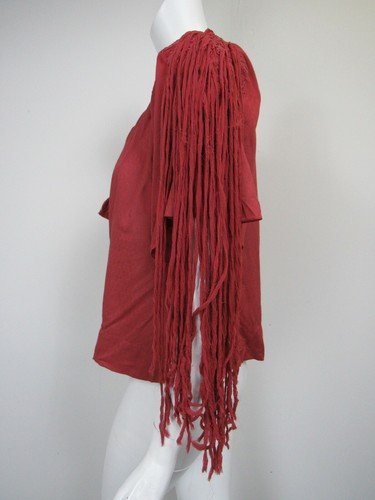 TRYB 212 Terra Cotta Voile Keyhole Neck Embroidered Fringed Detail Top sz XS NWT - Imagen 2 de 3