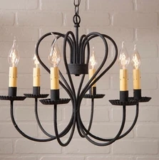 Georgetown 6 Arm Metal Chandelier in Textured Black. Country Lighting