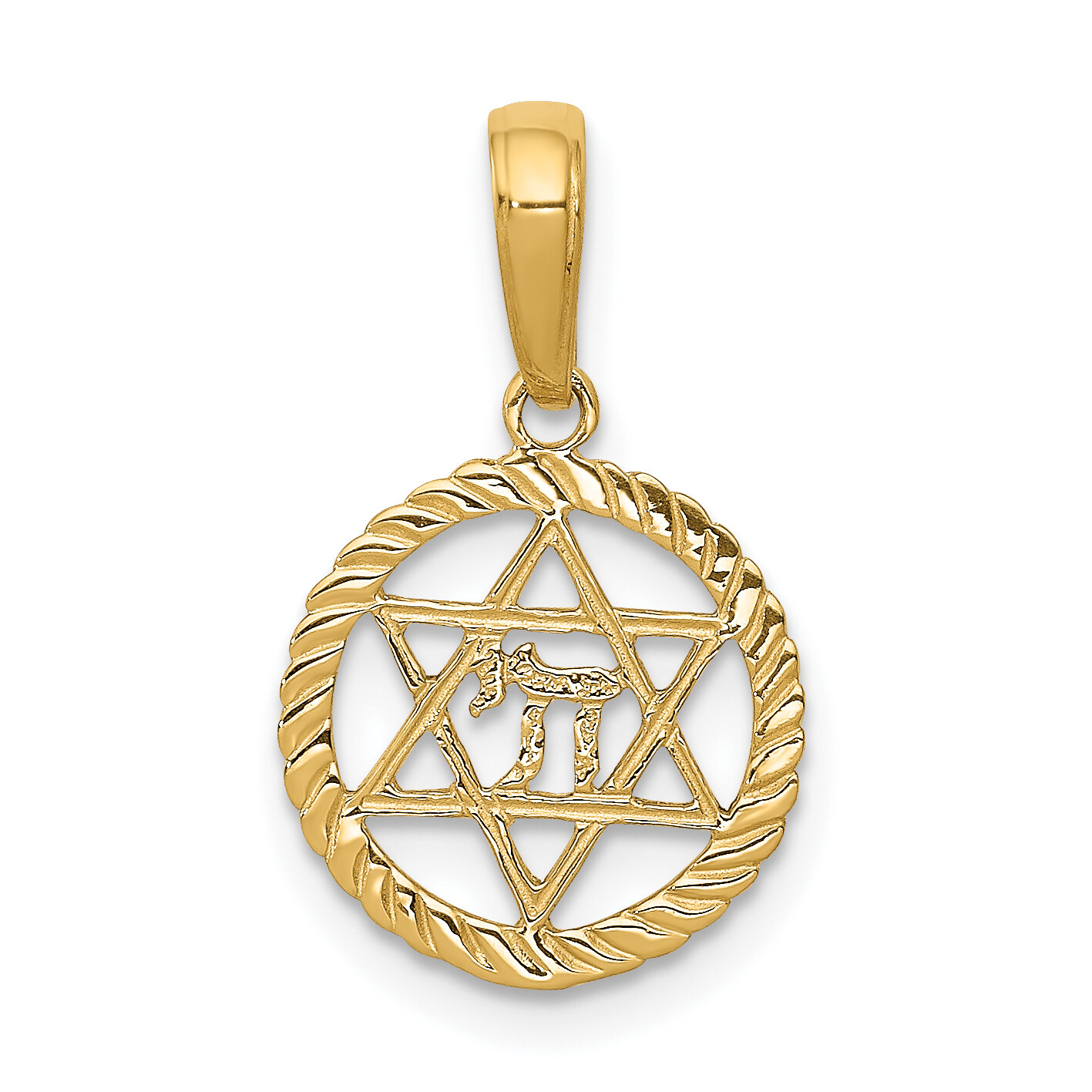 Avariah Solid 10K Yellow Gold Star Of David And Chai In Circle Pendant - 18mm