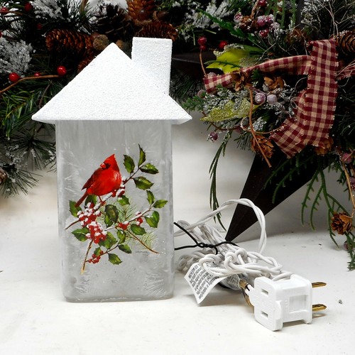 Stony Creek Decorative Lighted Glass Cardinals with Holly 7" House BTO92 - Picture 5 of 11