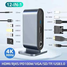 12-in-1 USB C Docking Station PD 100W USB C HUB Type C to HDMI Adapter 4K 30Hz