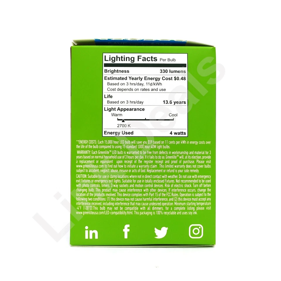 4 pack Greenlite 40W E12 Dimmable Chandelier Candelabra 4W LED Light Bulb B10 - Image 4 of 4