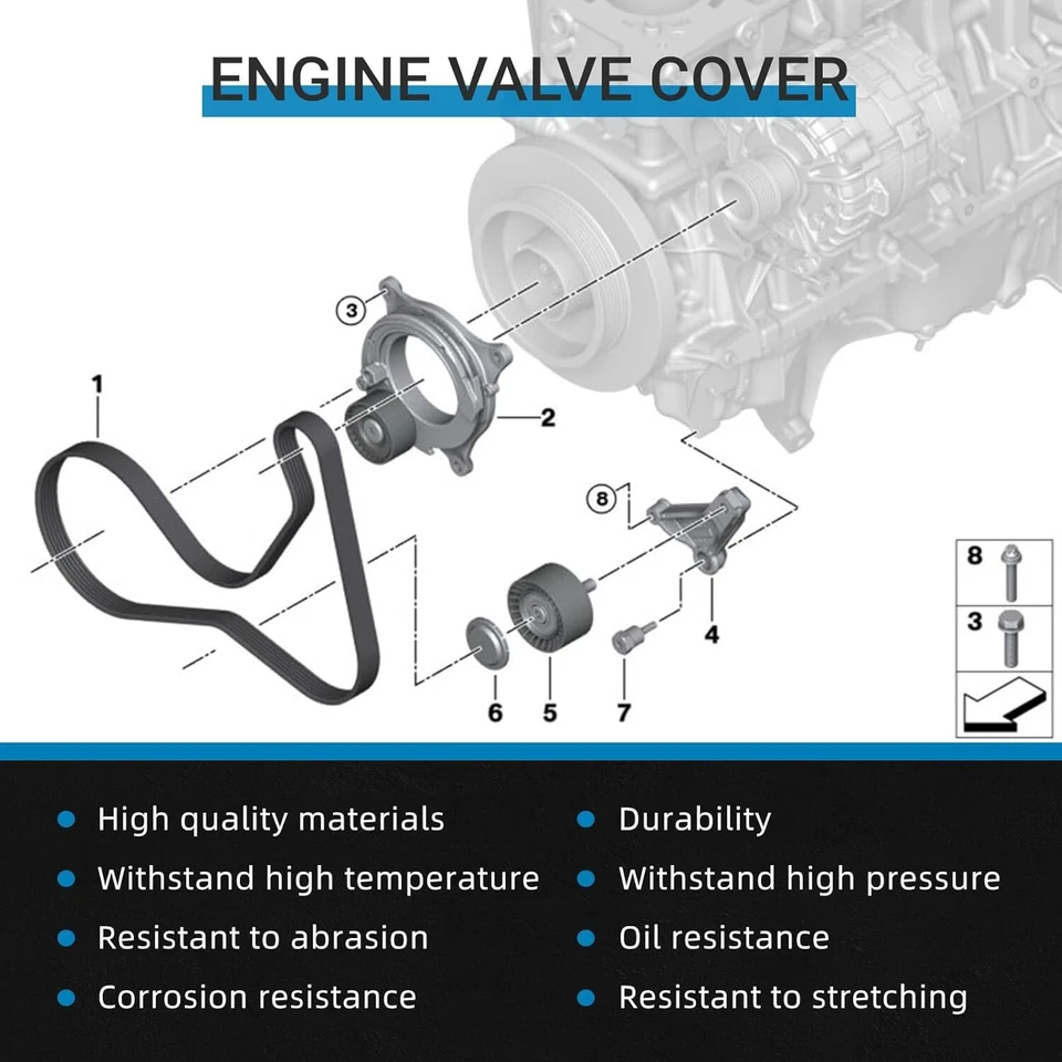 OEM Belt Tensioner Assembly & Pulley Drive Belt Kit for BMW 535i 640i 740i X5 X6 Foto 4 de 4