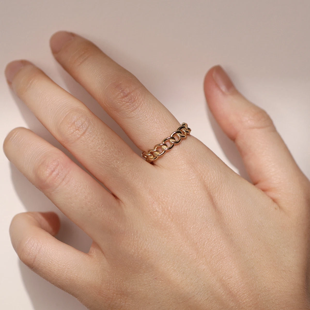 14K Solid Gold Chain Ring Chain Link Ring Minimalist Jewelry
