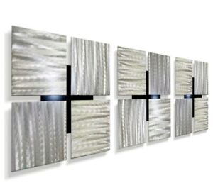 Metal Wall Art Set Of 3 Square Decor Contemporary Silver Wall Art Decor Ebay