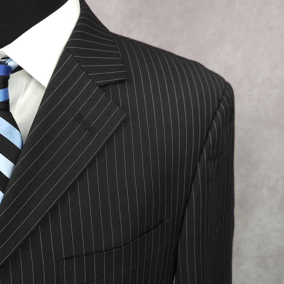 Traje Bachrach 2 Piezas Hombre 40S Negro Rayas Pantalones 30x27 Mezcla Lana Francia Foto 4 de 4