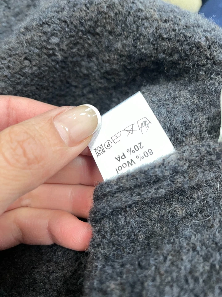 GRIZAS Gr. L 80% WOLLE Damen Pullover Grau Relaxed Rundhals Tasche - Bild 3 von 4