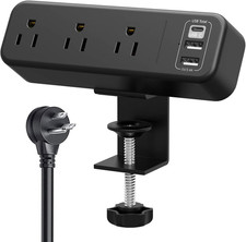 Desk Clamp Power Strip with USB C, 3 Outlet Desktop Mount Power Station Removabl