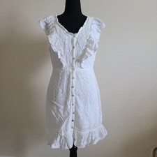 Womens M White Dress  Cottagecore Country Prairie Boho Shyanne Eyelet Ruffle