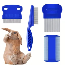 Pack of 4 Flea and Lice Combs, Stainless Steel Rabbit Dog Cat Grooming Comb with