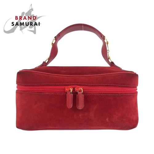 Gucci Horsebit Suede Handbag Red Gold Women Used From Japan