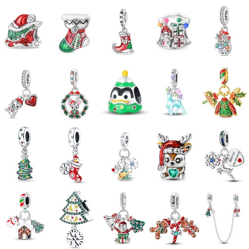 KUNSIR 925 Sterling Silver Christmas Charm For Bracelet or Necklace Pendant Bead