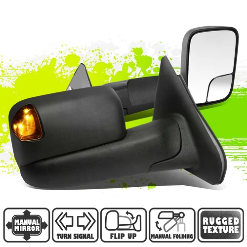 Black Manual Side Towing Mirrors Amber LED Signal for Dodge Ram 1500-3500 02-09