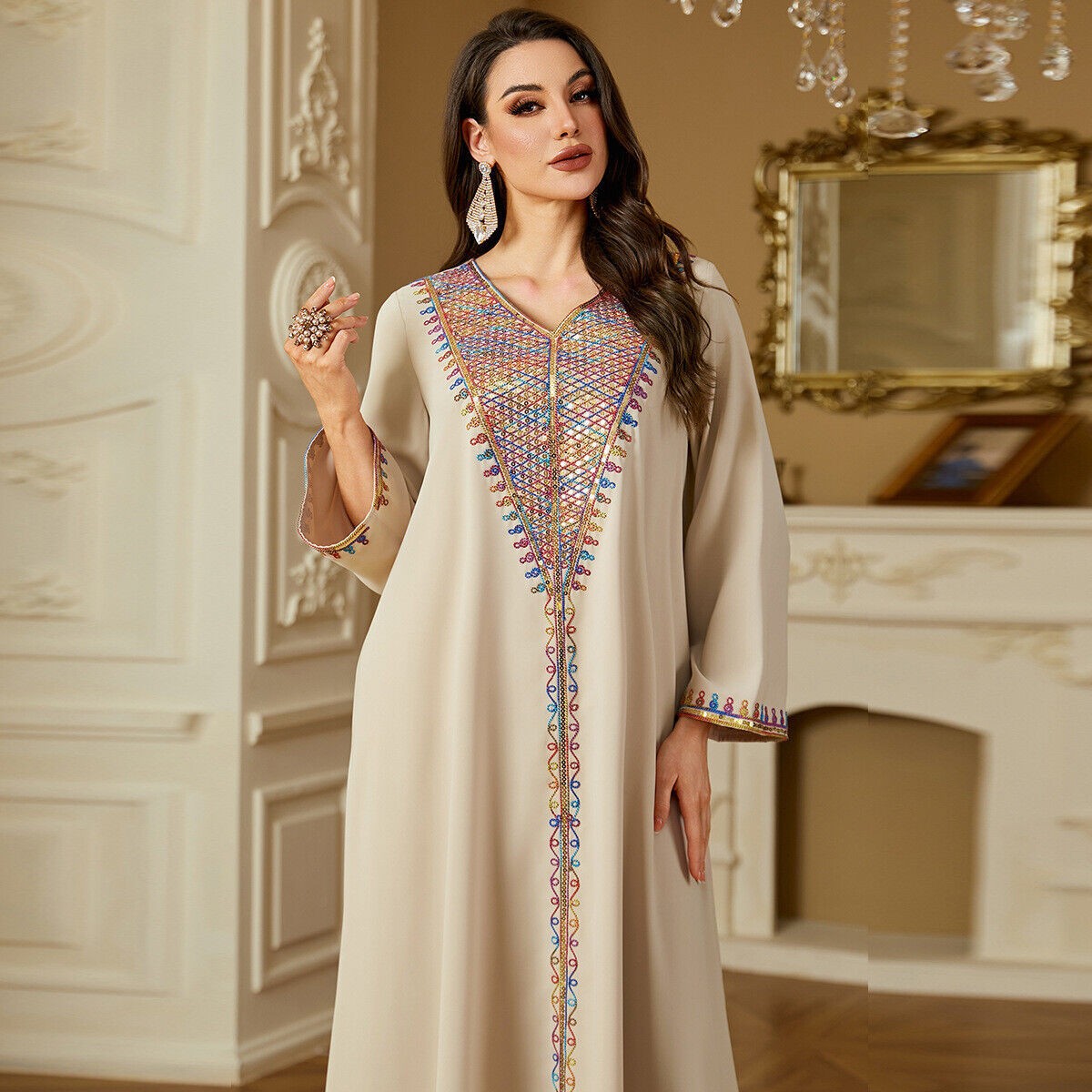 Abaya Kaftan Maxi Dress Muslim Ramadan Women Elegant Embroidery Dubai Party Gown