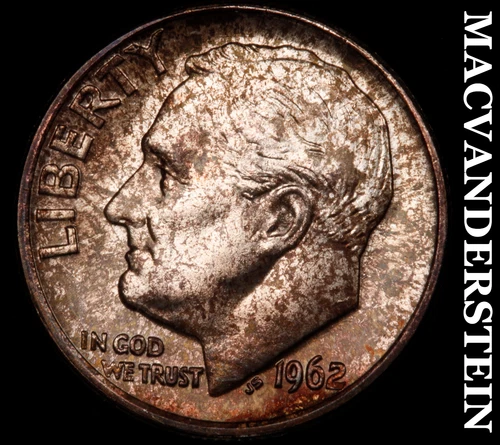 1962 Roosevelt Dime- Silver- Choice Gem Brilliant Uncirculated Colorful #J4145
