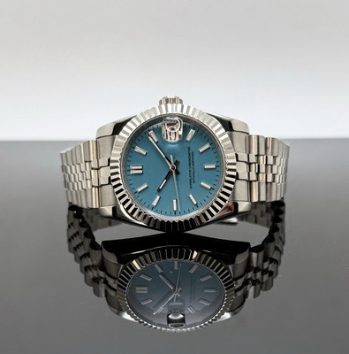 Custom 36mm Sky Blue DJ Style Mod Watch Jubilee w/ NH35 Automatic