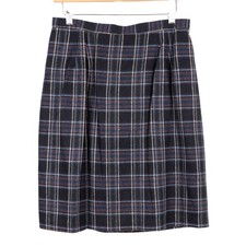 Plaid Wool Skirt 14 Womens Preppy Schoolgirl Y2K Blue Brown 90s Look Winter Knee