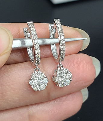 ANGEBOT! 1,00 KTW NATÜRLICHER RUNDER DIAMANT BLUME TROPFEN OHRHÄNGER 14 K GOLD 24 MM