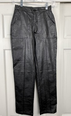 Princess Polly Women s Size 6 Black Faux Leather Pants Moto Patch Pockets