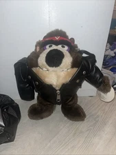 24K Vintage Taz Biker Jacket Stuffed Plush 1993 Mighty Star Looney Tunes