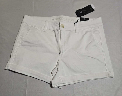 American Eagle Twill High Performance Stretch Midi Shorts White Womens 10 NWT