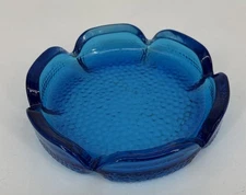 ASHTRAY - HOBNAIL ART GLASS  COBALT BLUE MID CENTURY MODERN 5.7” EXCELLENT COND.
