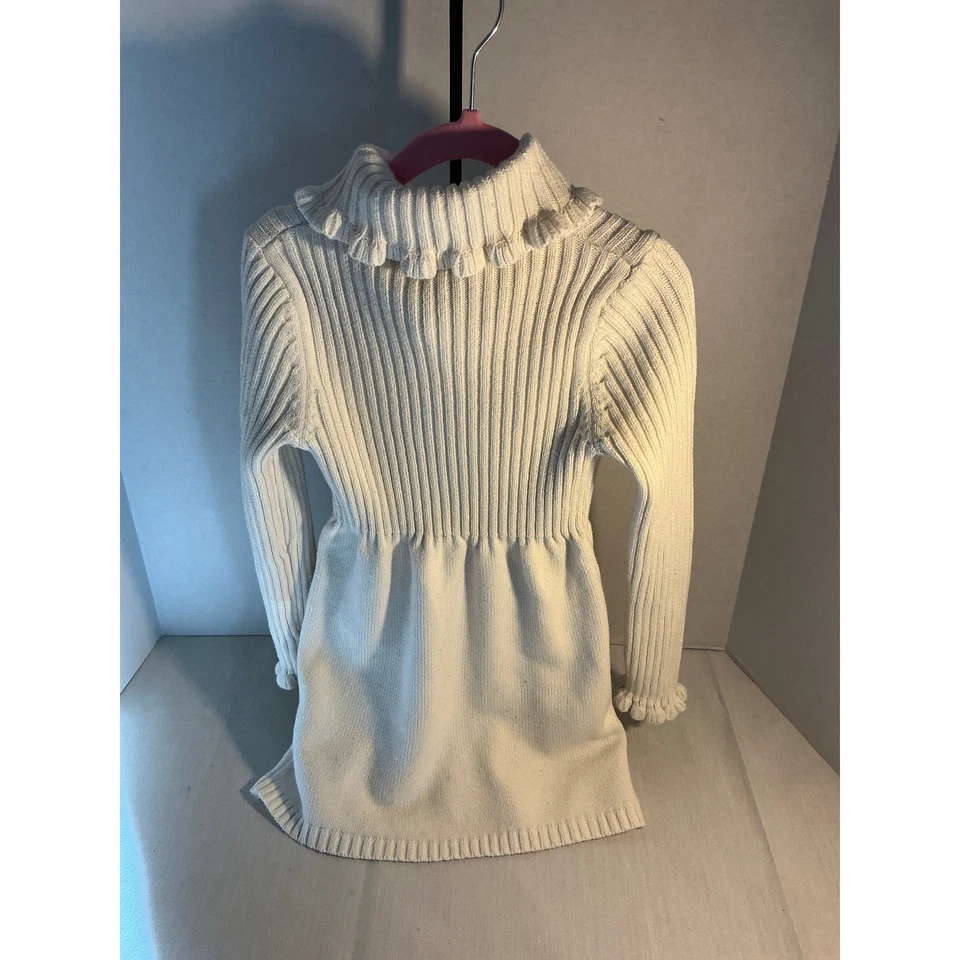 Vestido Suéter Rachel Zoe Niñas Crema Acanalado Volantes Cuello Alto Talla 5/6 Foto 2 de 4