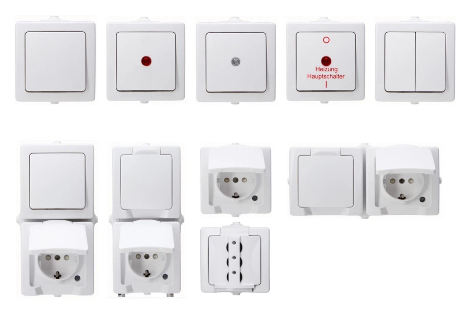 Kopp Nautic arktisweiß Schalter Steckdosen Taster Heizung Feuchtraum IP44 AP