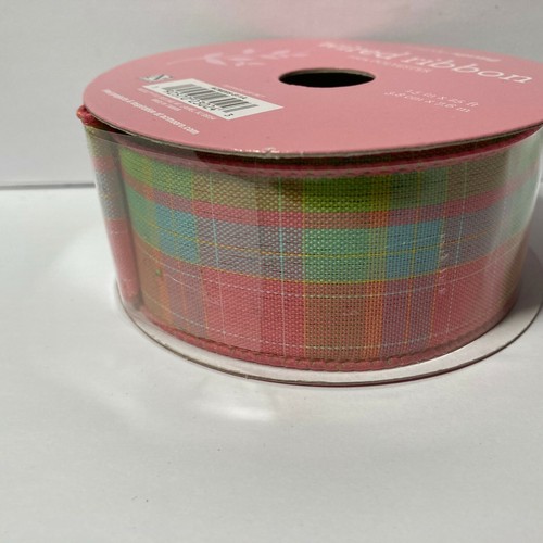 Wired Ribbon Spring Plaid Pink Blue Purple Green 1.5" 25' Simply Spring - Picture 5 of 9