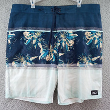 O'neill Board Shorts Mens Size 38 Blue White Hawaiian Floral Surf Swim Trunks