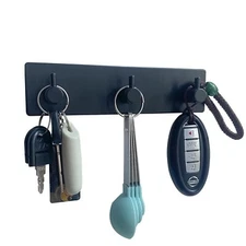 Wall Mounted Key Holder 3 Black Adhesive Key Hook Organizer Hanger for Entryway