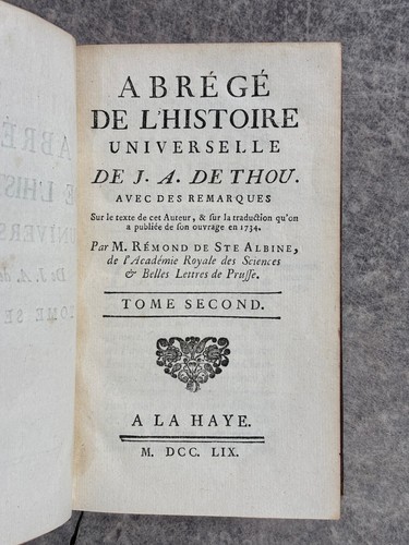 ABREGE DE L’HISTOIRE UNIVERSELLE DE J. A. DE THOU. 1759. 10 VOLUMES - Imagen 5 de 24