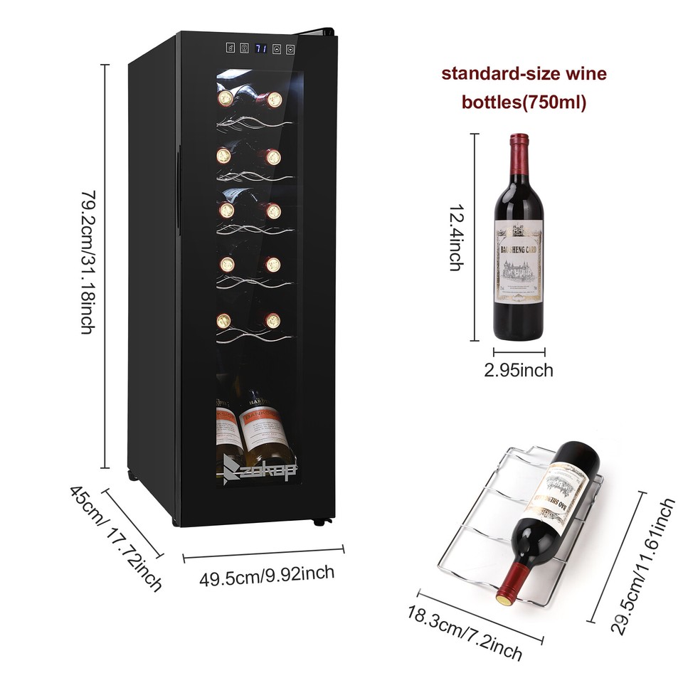Electronic Wine Cooler 12 Bottle 115V 85W Mini Fridge Black Glass Door
