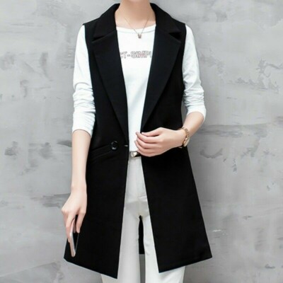 Damen Weste Anzug Weste Lang Ärmellos Jacke Blazer Kittel