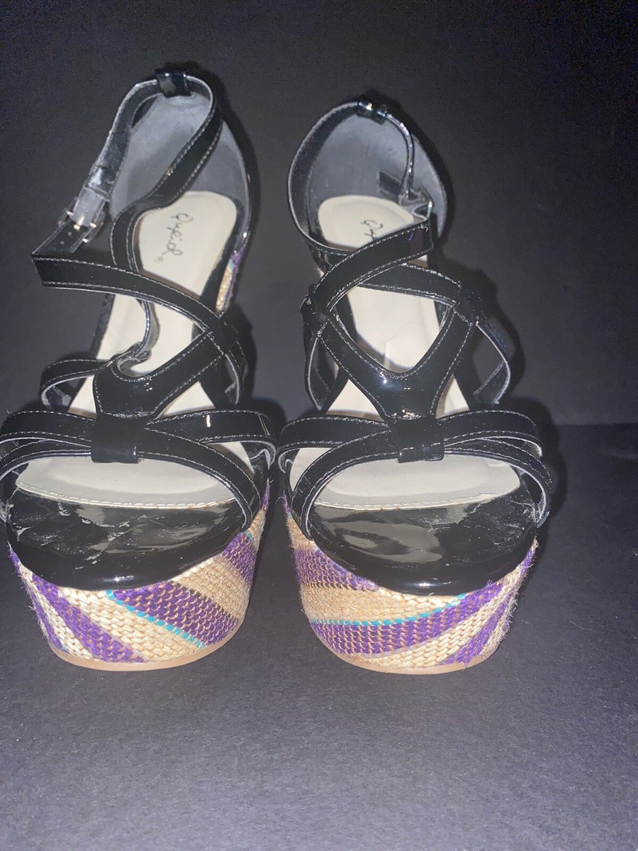 QUPID Caged Strappy Faux Leather Wedges Fashion High Heels Platform Sandals