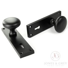ROUND DOOR HANDLES KNOBS NEW YORK STYLE ON LONG BACKPLATE SATIN MATT BLACK