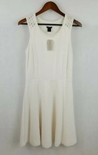NWT $139 ANN TAYLOR Ivory Cream White Eyelet Back Fit Flare Cotton Dress Sz 8