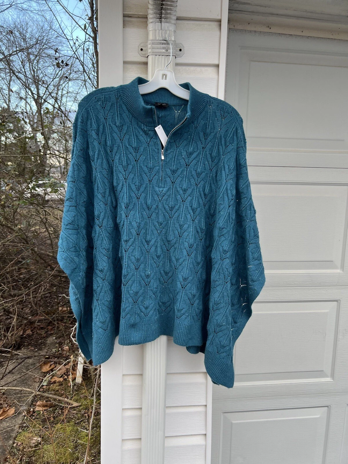 NWT Gorgeous Teal Open Weave Zip High Neck Poncho 2X 18W 20W