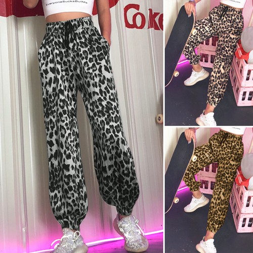 Para Leopardo Carga Pantalones Holgados Informales Sueltos Cintura Elástica Harén Pantalones Reino Unido | eBay