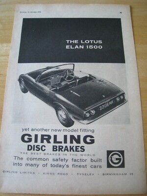 GIRLING DISC BRAKES LOTUS ELAN 1500 3208NK 1962 IMAGE ADVERT IMAGE A4 FILE P