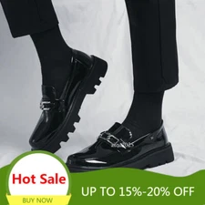 Loafers Men Patent Leather Shoes Green Breathable Slip-On Solid Casual Shoes