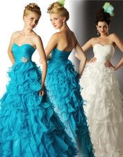NWT MacDuggal 6854H prom pageant quinceanera ruffle dress 8 ocean blue