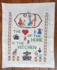 Vintage Kompletny sampler haftu krzyżykowego SERCE DOMU TO KUCHNIA 12x16